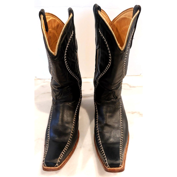 Mexico Black Stitched Men\'s Size 10‎ Mex 29 Western Leather Boots Pointed Toe main image 10